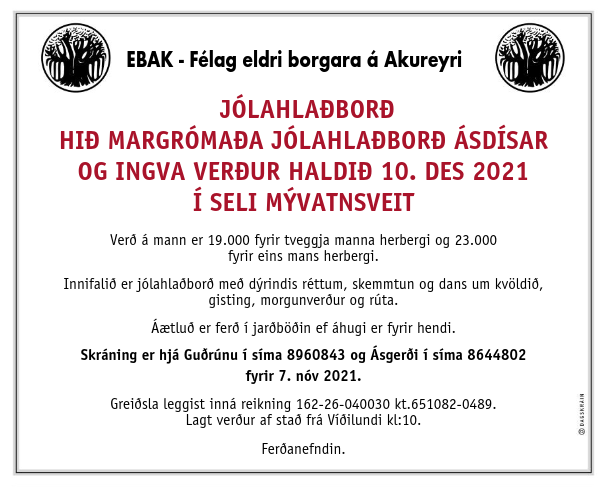 Jólahlaðborð Félag Eldri Borgara á Akureyri 